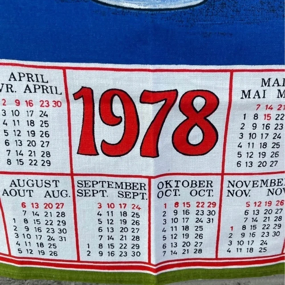 Vintage 1978 Floral Calendar Tapestry in English and French